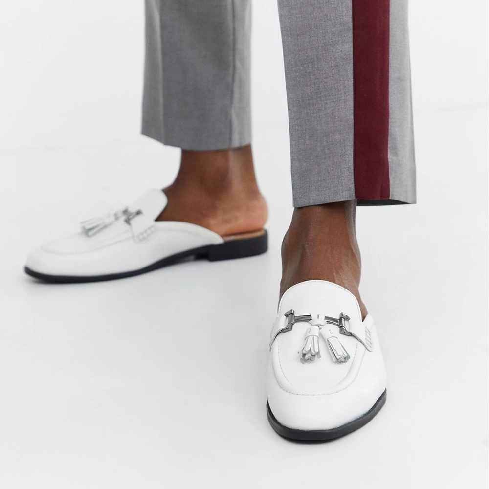 House Of Hounds Men’s White Leather Bardin Slip On Tassel Loafers Size 9